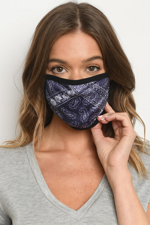 S15-8-3-MBAN526 NAVY BANDANA PAISLEY PRINT REUSABLE FACE MASK FOR ADULT/10PCS