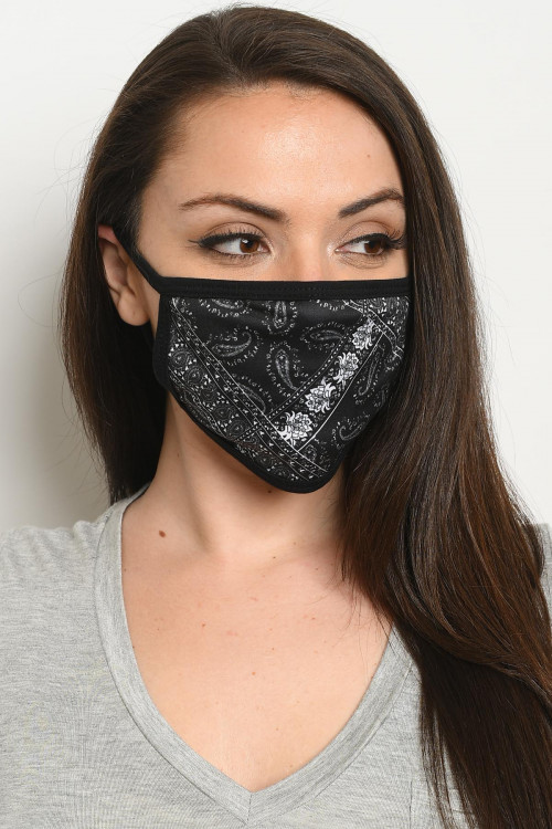 S15-9-3-MBAN526 BLACK BANDANA PAISLEY PRINT REUSABLE FACE MASK FOR ADULT/10PCS