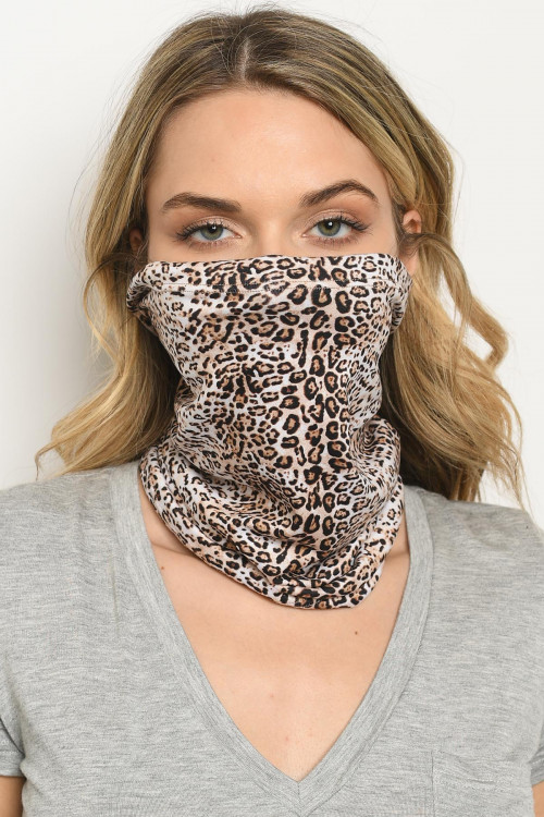 S18-1-3-SLEEVE529 LEOPARD PRINT REUSABLE FACE COVER FOR ADULT/5PCS