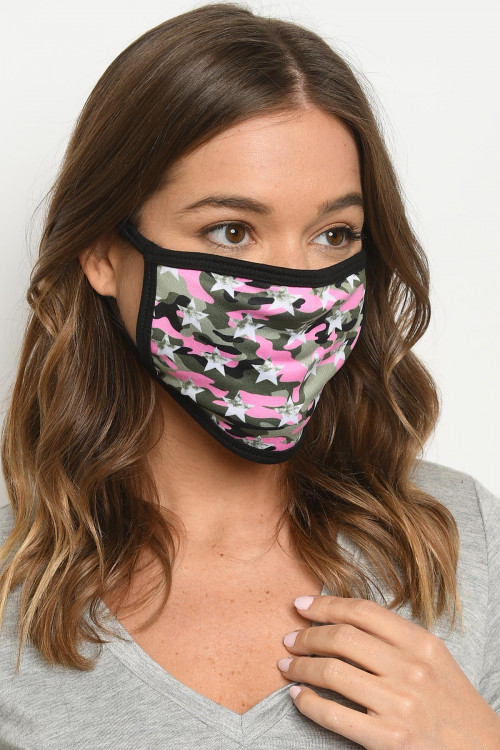 S18-1-2-MPAS616 PINK ARMY PRINT REUSABLE FACE MASK FOR ADULT/10PCS