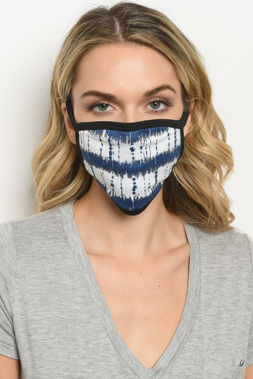 S16-7-2-MTDNW723 NAVY WHITE TIE DYE REUSABLE FACE MASK FOR ADULT/10PCS