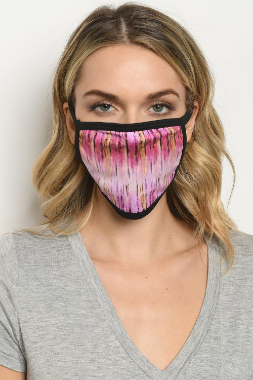 S16-7-3-MTDMB723 MAGENTA BROWN TIE DYE REUSABLE FACE MASK FOR ADULT/10PCS