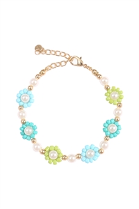 S7-6-3-JBA938GDMGN - SUNFLOWER SEED BEADS PEARL BRACELET-GREEN/1PC