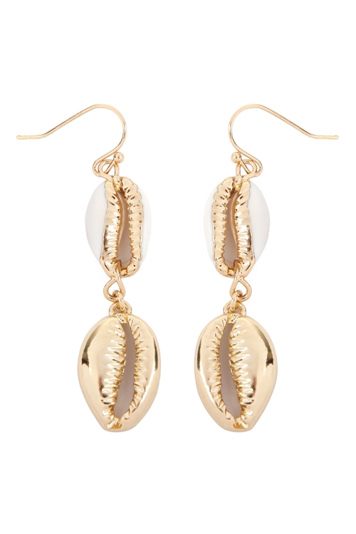 S4-6-3-JEA752GDIVY - COWRIE SHELL FISH HOOK EARRINGS - GOLD IVORY/6PCS