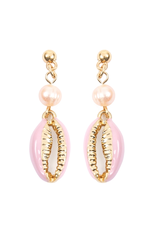 S4-6-2-JEA843WGPNK - SHELL WITH PEARL POST EARRINGS - GOLD PINK/6PCS