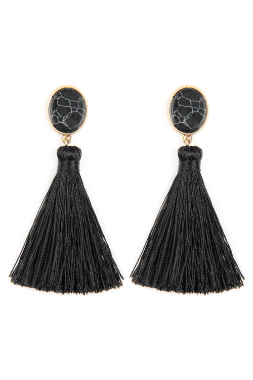 A2-3-3-JEB141WGBLK BLACK STONE WITH TASSEL POST EARRINGS/6PAIRS