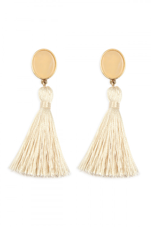 A2-3-2-JEB141WGIVY IVORY STONE WITH TASSEL POST EARRINGS/6PAIRS