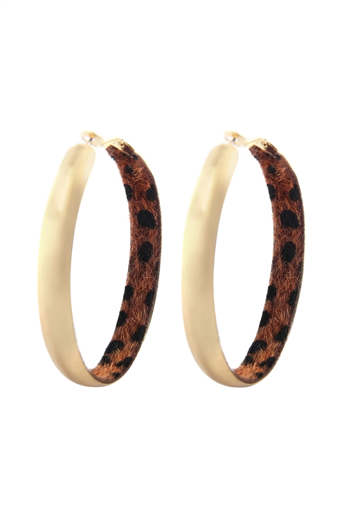 C-1-4/S19-1-2-JEB249MGDBW - INSIDE ANIMAL PRINT HOOP EARRINGS STYLE 1 - DARK BROWN/6PCS