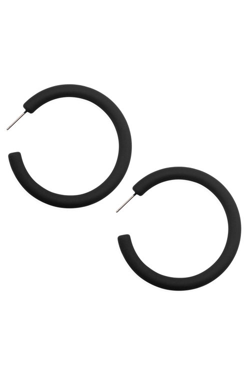 S22-10-5-JEB300BLK - ROUND HOOP COLOR COATED EARRINGS-BLACK/6PCS
