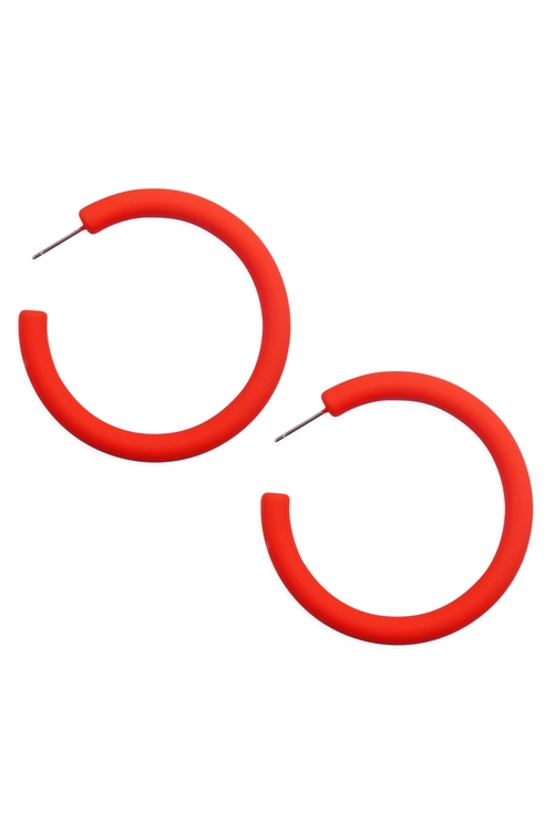 S22-10-5-JEB300RED - ROUND HOOP COLOR COATED EARRINGS-RED/6PCS