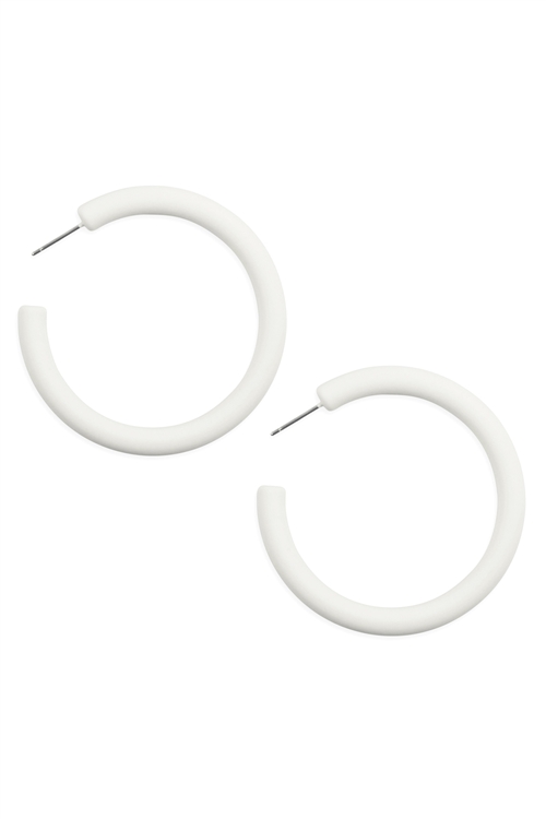 S22-10-5-JEB300WHT - ROUND HOOP COLOR COATED EARRINGS-WHITE/6PCS