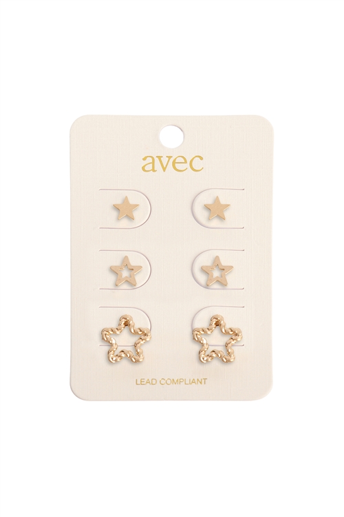 A1-4-1-JEB333WG- 3 SET OF STAR EARRINGS-GOLD/1SET