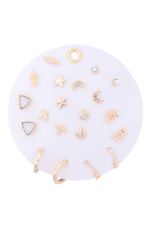 S1-8-4-JEB518GDCRY-10 PAIR SET DAINTY STUD W/ ROUND CARD-CRYSTAL GOLD/6PCS
