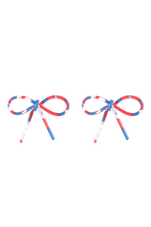 SA4-1-2-JEB746MRE -  BOW RIBBON AMERICAN ACCENT ACRYLIC EARRINGS-USA/6PCS (NOW $3.00 ONLY!)