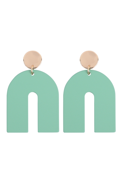 S20-3-3-JEB751GDMIN - U SHAPE UPSIDE DOWN ACRYLIC COLOR EARRINGS - MATTE GOLD MINT/1PC