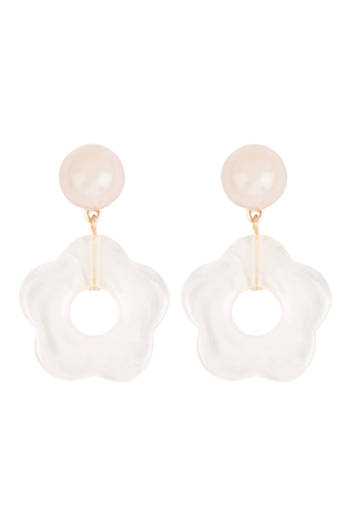 S4-4-4-JEC071WGIVY - ACRYLIC FLOWER DROP,  ROUND POST EARRINGS - IVORY/6PCS (NOW $1.75 ONLY!)