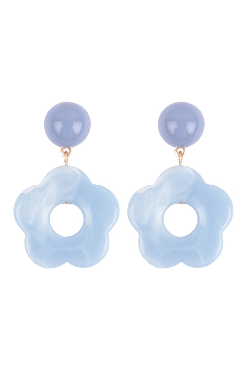 S4-4-4-JEC071WGLBE - ACRYLIC FLOWER DROP,  ROUND POST EARRINGS - BLUE/6PCS (NOW $1.75 ONLY!)