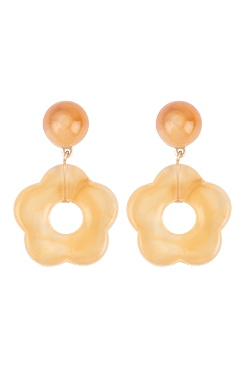S4-4-4-JEC071WGLBW - ACRYLIC FLOWER DROP,  ROUND POST EARRINGS - LIGHT BROWN/6PCS (NOW $1.75 ONLY!)