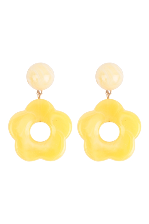 S4-4-4-JEC071WGLGN - ACRYLIC FLOWER DROP,  ROUND POST EARRINGS - MUSTARD/6PCS (NOW $1.75 ONLY!)