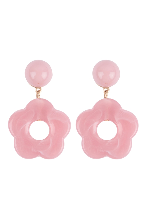 S4-4-4-JEC071WGPNK - ACRYLIC FLOWER DROP,  ROUND POST EARRINGS - PINK/6PCS (NOW $1.75 ONLY!)