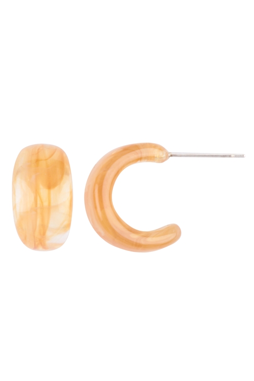 S6-4-3-JEC135LBW - MARBLE ACRYLIC HOOP EARRINGS - LIGHT BROWN/6PCS (NOW $1.25 ONLY!)