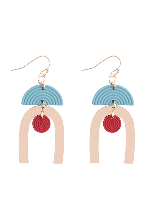 A3-2-3-JEC208GDLBE - RUBBER COAT MULTI SHAPE DROP "U" EARRINGS - GOLD LIGHT BLUE/6PCS (NOW $2.00 ONLY!)