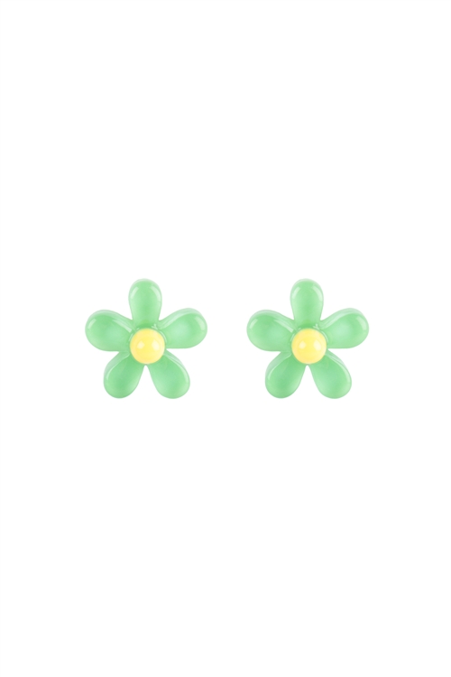 A3-3-4-JEC211GDGRN - RESIN DAISY FLOWER STUD EARRINGS - GREEN/1PC