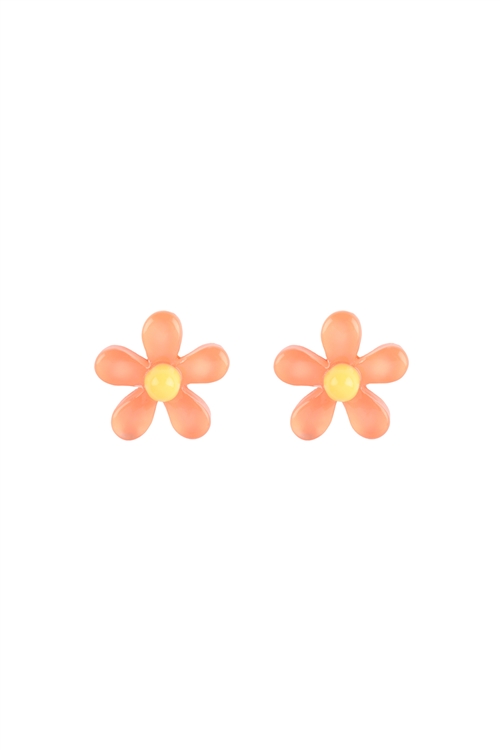 A3-3-4-JEC211GDORG - RESIN DAISY FLOWER STUD EARRINGS - ORANGE/1PC