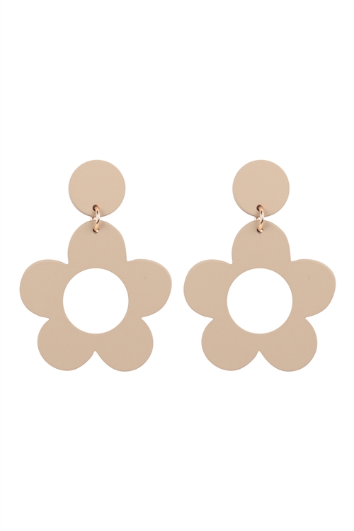 S1-1-3-JEC409GDTAN - DAISY FLOWER ACRYLIC DROP POST EARRINGS-GOLD TAN/6PCS