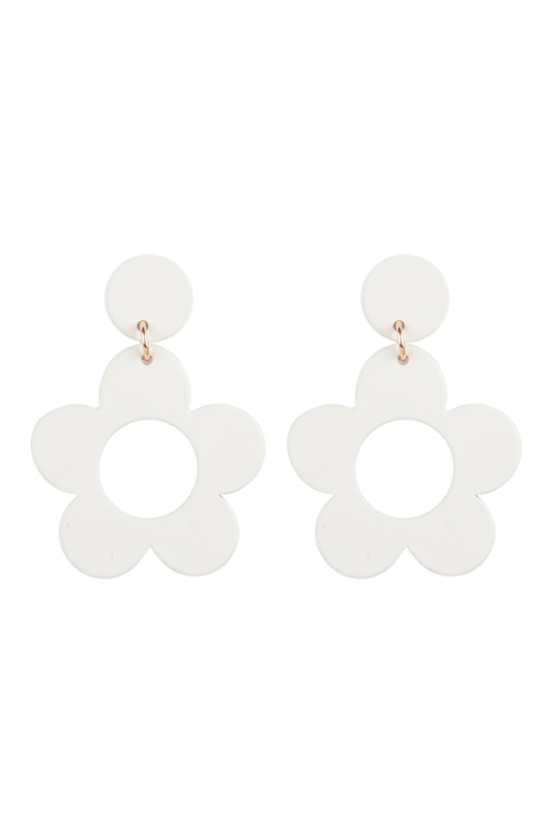 S1-8-3-JEC409GDWHT - DAISY FLOWER ACRYLIC DROP POST EARRINGS-GOLD WHITE/1PC