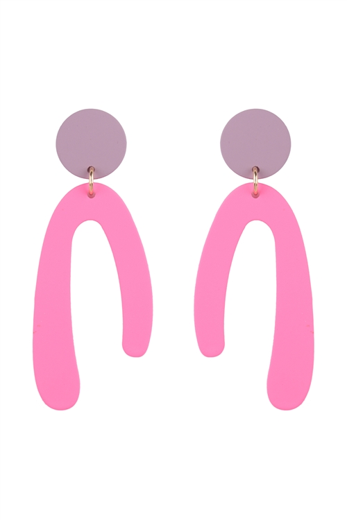 SA4-1-2-JEC420GDHPK - RUBBER COATED U SHAPE ARC DROP EARRINGS-GOLD HOTPINK/6PCS