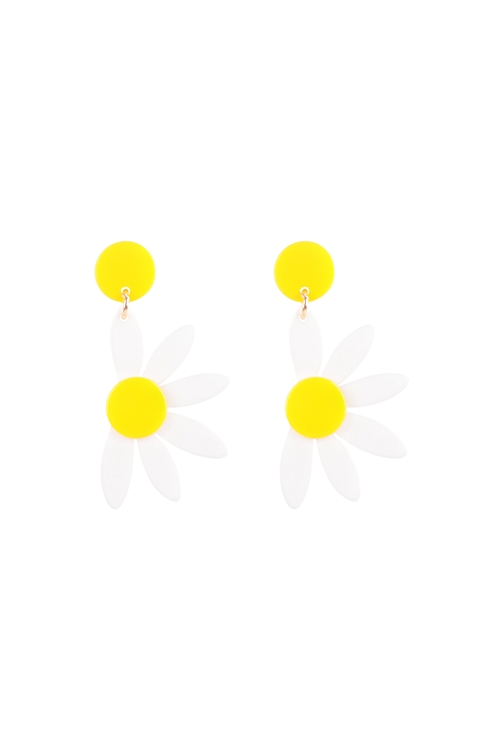 SA3-1-4-JEC443GDWHT - HALF DAISY FLOWER ACRYLIC  DROP EARRINGS-WHITE/6PCS