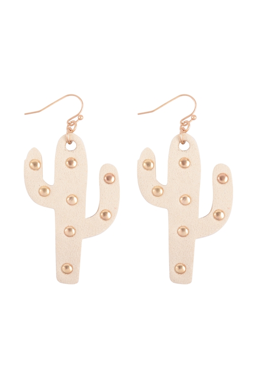 S4-4-5-JEC451WGIVY - WESTERN SUEDE CACTUS DROP EARRINGS-MATTE GOLD IVORY/6PCS