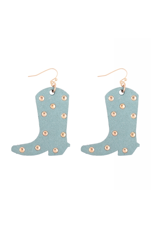 S1-6-1-JEC454WGBLE - WESTERN SUEDE COWBOY BOOTS DROP EARRINGS-MATTE GOLD BLUE/6PCS