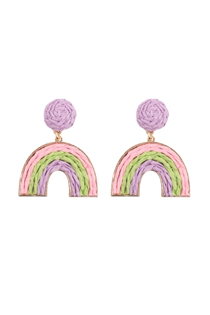 A2-1-4-JED202GDMLV - RAFFIA RAINBOW DANGLE POST EARRINGS-LAVENDER/1PC