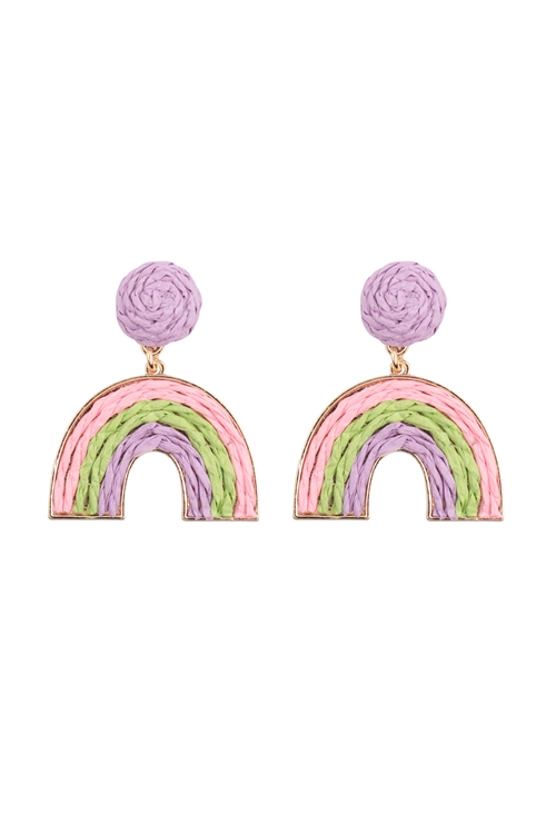 A2-1-4-JED202GDMLV - RAFFIA RAINBOW DANGLE POST EARRINGS-LAVENDER/1PC