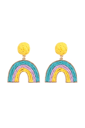 A2-1-4-JED202GDMTU - RAFFIA RAINBOW DANGLE POST EARRINGS-MUSTARD/1PC