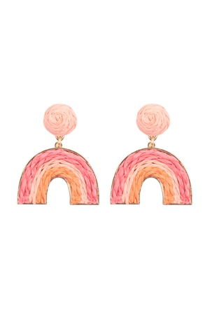 A2-1-4-JED202GDPCH - RAFFIA RAINBOW DANGLE POST EARRINGS-PEACH/1PC