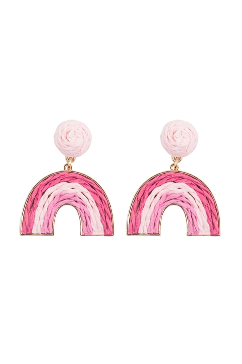 A2-1-4-JED202GDPNK - RAFFIA RAINBOW DANGLE POST EARRINGS-PINK/1PC