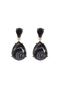 A1-1-1-JED231GDBLK - DOUBLE TEARDROP RESIN STONE DROP EARRINGS-GOLD BLACK/1PC