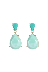 A1-1-1-JED231GDMIN - DOUBLE TEARDROP RESIN STONE DROP EARRINGS-GOLD MINT/1PC