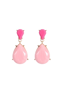 A1-1-1-JED231GDPNK - DOUBLE TEARDROP RESIN STONE DROP EARRINGS-GOLD PINK/1PC