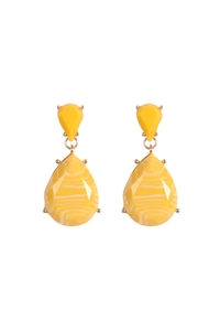 A1-1-1-JED231GDYEW - DOUBLE TEARDROP RESIN STONE DROP EARRINGS-GOLD YELLOW/1PC