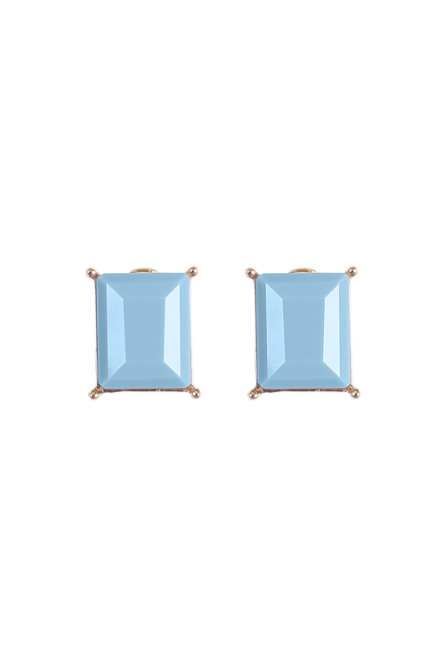 A1-2-5-JED250GDLBE - RECTANGLE RESIN STONE STUD EARRINGS-LIGHT BLUE/1PC