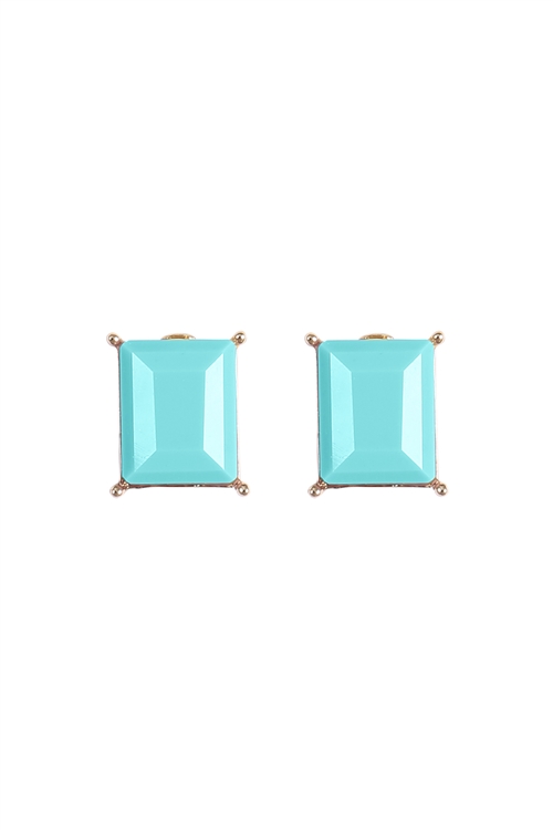 A1-2-5-JED250GDTUQ - RECTANGLE RESIN STONE STUD EARRINGS-TURQUOISE/1PC