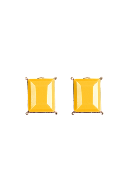 A1-2-5-JED250GDYEW - RECTANGLE RESIN STONE STUD EARRINGS-YELLOW/1PC