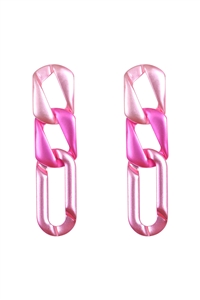 A1-3-3-JED337MPK - MATTE COLOR OVAL LINK CHAIN DROP EARRINGS-PINK/1PC