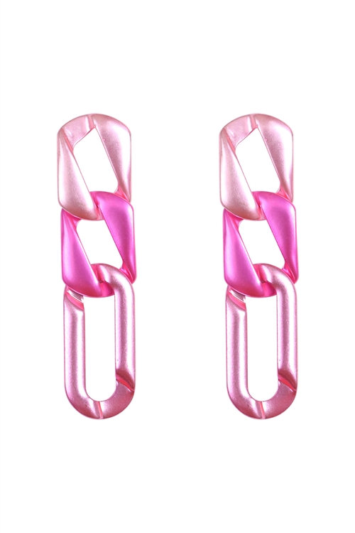 A1-2-5-JED337MPK - MATTE COLOR OVAL LINK CHAIN DROP EARRINGS-PINK/1PC