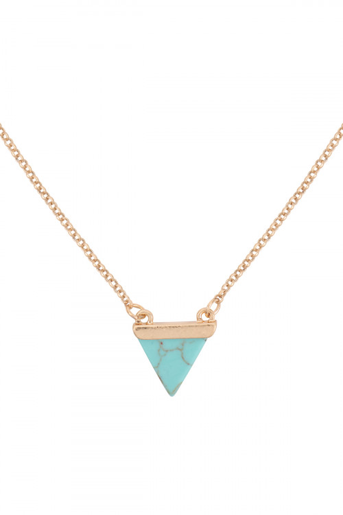 SA3-2-5-JN0570WGTQ - DOUBLE LAYER TRIANGLE STONE SHORT NECKLACE - MATTE GOLD TURQUOISE/1PC