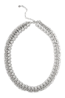 S5-6-4-JNA865RH - 3 LAYERED BALL AND CHAIN NECKLACE-SILVER/1PC  (NOW $3.00 ONLY!)